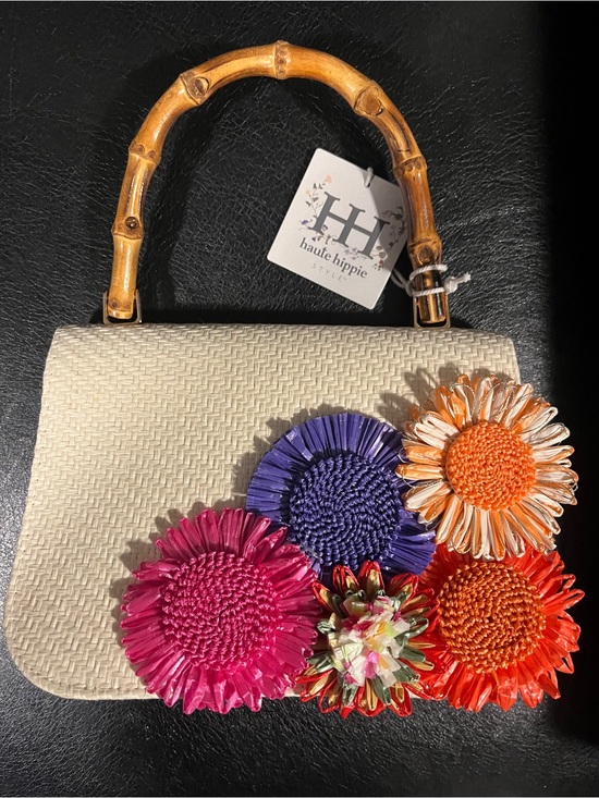 Haute Hippie Handbags - Haute Hippier NWT Cream Straw Top-Handle Bag with Multicolor Floral
